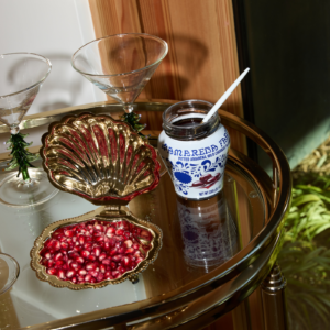 Polished Gold Fan Shell Lidded Bowl with Spoon